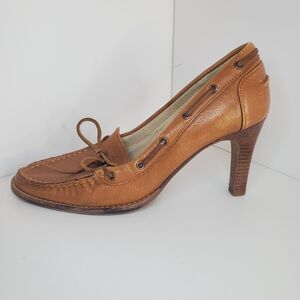 Michael Kors Brown Leather Sz 6.5 Womens Loafer Pumps Preppy Acedamia EUC